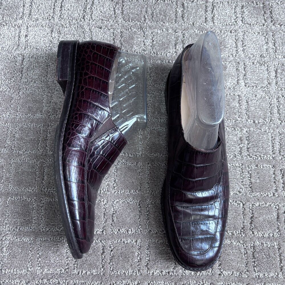 Ralph Lauren Vintage Loafers Women's 9AA Dark Brown Crocodile Slip-on Preppy Y2K